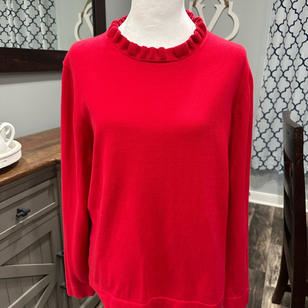 J. Crew Red Teddie Ruffle Sweater